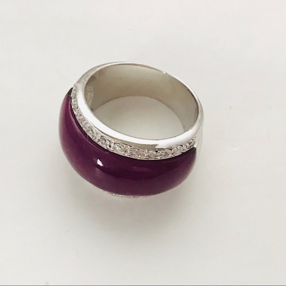 Sterling Silver Purple Glass Wide Dome Ring Sz 8 - Picture 4 of 4